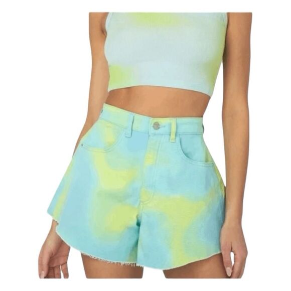 WeWoreWhat Jean Shorts Blue Green Tie Dye Wide Leg Flare Bell Denim 26 - Picture 4 of 5